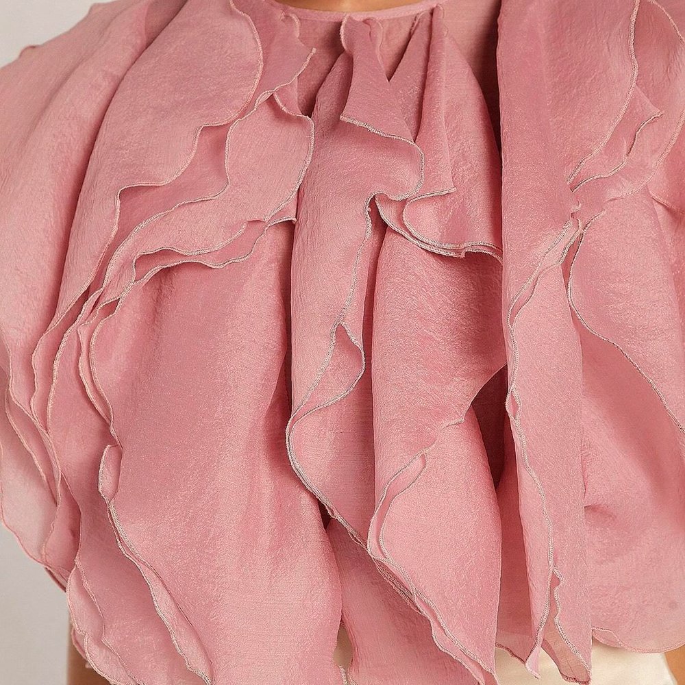 Pink Boho Womens Ruffle Trim Solid Top - Picture 4 of 5